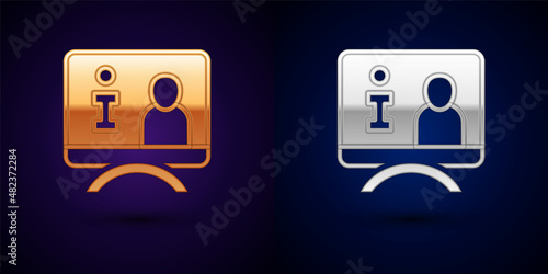 Gold and silver Television report icon isolated on black background. TV news. Vector