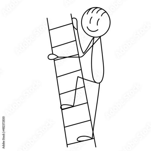 man climbs up the stairs,stick figure,doodle, sketch, isolated, vector