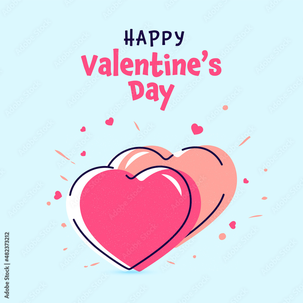 Happy Valentine's Day Concept With Couple Hearts Over Blue Background.