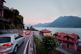 Travel by Italy. Road on the coast of Como Lake.