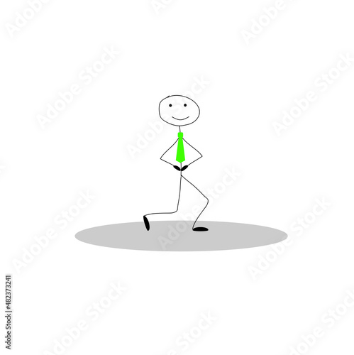a hand-drawn happy man in a green tie dancing on the dance floor, a stick figure of a man isolated on a white background, a pictogram