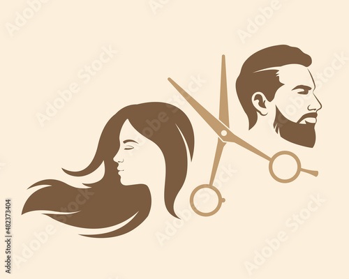 A silhouette of a man and a woman's face and a scissor icon between them.