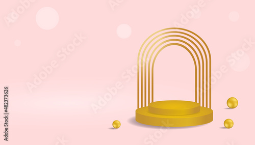 Empty gold podium  on blue background. Vector banner for promotion shopping product sale or card of offer for love holiday. Graphic design in modern style