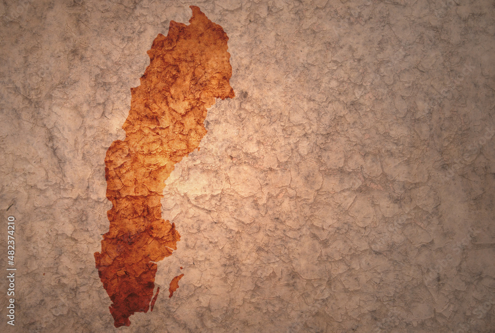 Obraz premium map of sweden on a old vintage crack paper background