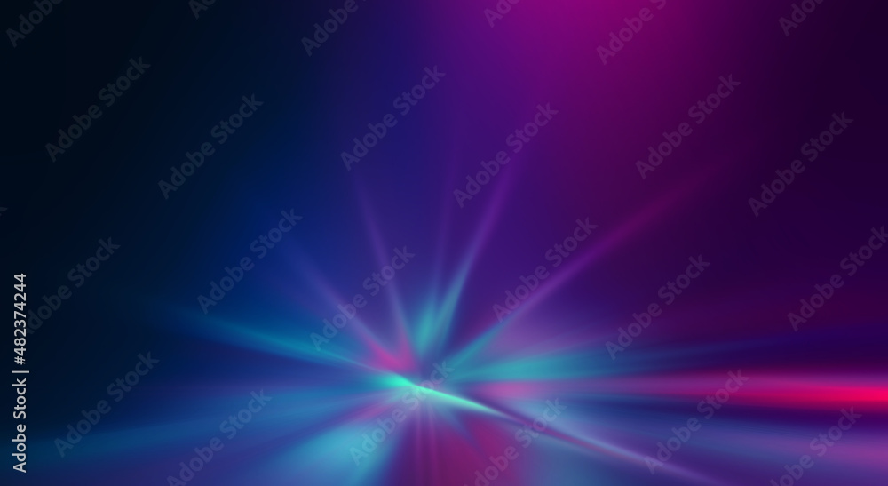 Dark abstract futuristic background with ultraviolet neon glow. Laser neon lines, waves, particle explosion Dark abstract futuristic background with ultraviolet neon glow. Laser neon lines, waves, particle explosion