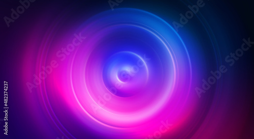 Dark abstract futuristic background with ultraviolet neon glow. Laser neon lines, waves, particle explosion
