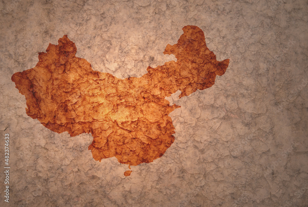 map of china on a old vintage crack paper background