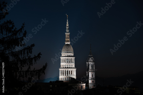 San Gaudenzio Dome and Bell Tower, symbol of Novara, by night, illuminated.