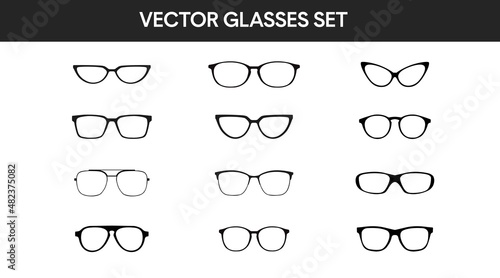 Vector isolated Illustration of a Glasses Frame Set. Set of glasses frames