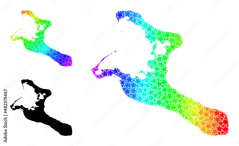 Spectral gradient star collage map of Kiribati Island. Vector colored map of Kiribati Island with spectrum gradients.