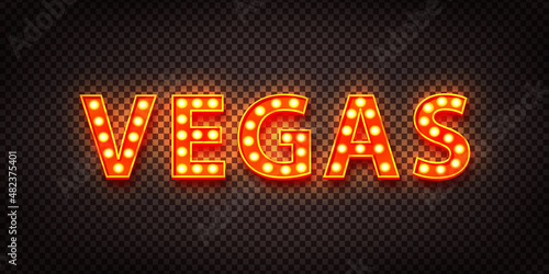Vector realistic isolated retro billboard text of Vegas with marquee frame on the transparent background. 