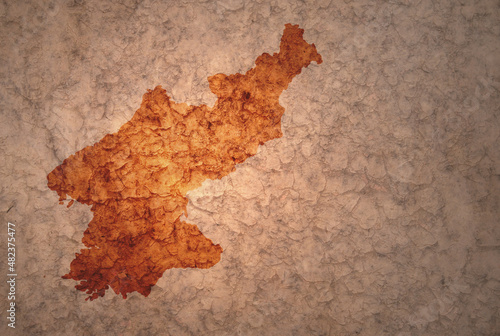 map of north korea on a old vintage crack paper background