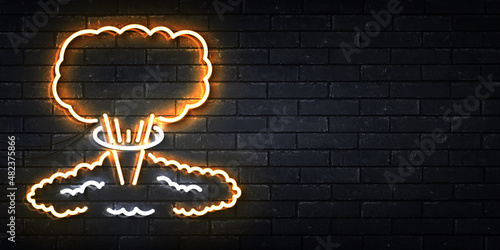 Vector realistic isolated neon sign of Nuclear Explosion logo for template decoration and layout covering on the wall background.