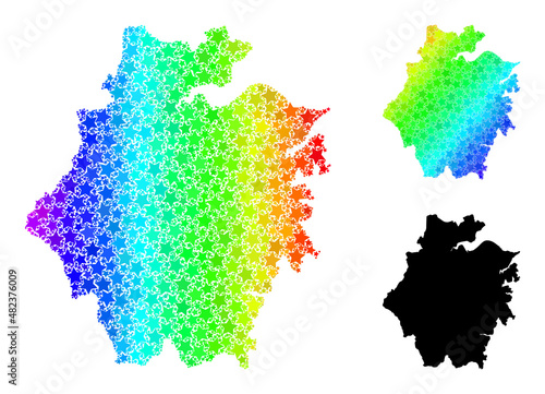 Spectral gradiented starred mosaic map of Zhejiang Province. Vector colorful map of Zhejiang Province with spectral gradients.