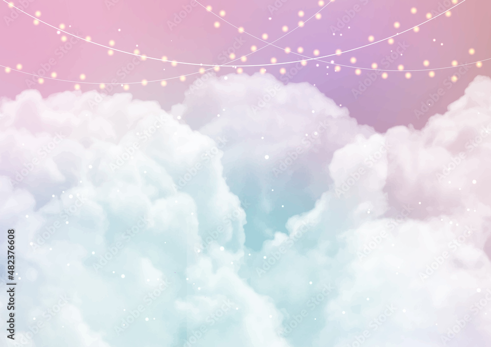 Sky background with sugar cotton candy clouds and stars Stock Vector ...