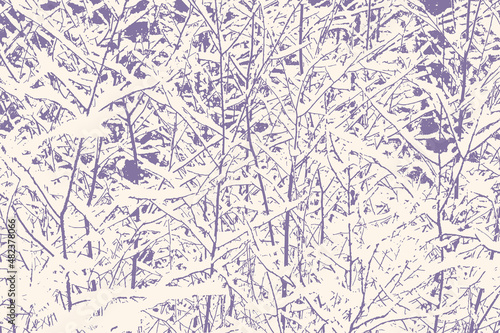 Silhouettes of snow-covered branches of trees and shrubs in the winter forest. Vector illustration