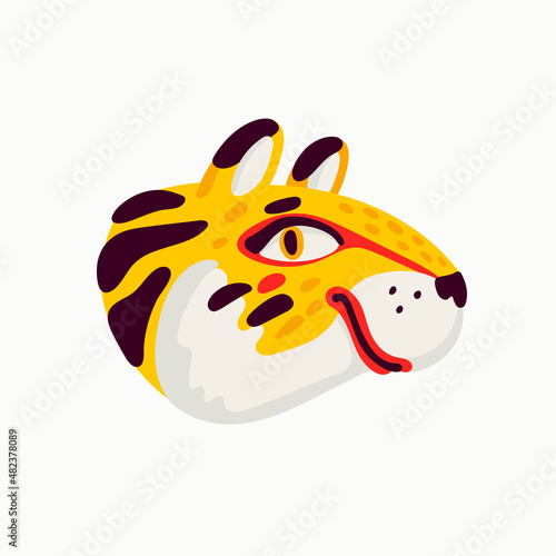 Tiger vector head, cartoon tiger funny face on white background.