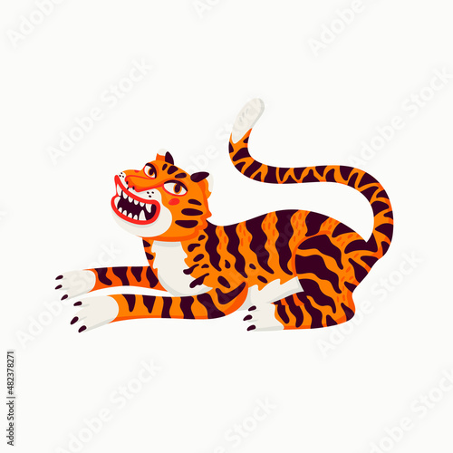 Tiger vector illustration, cartoon orange tiger - the symbol of Chinese new year. Organic flat style vector illustration on white background. © mspoint