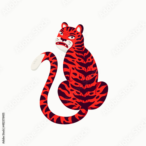 Tiger vector illustration, cartoon red tiger - the symbol of Chinese new year...