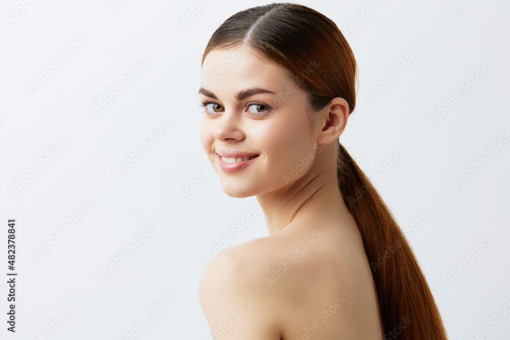 woman bare shoulders pure skin glamor light background woman bare shoulders pure skin glamor light background