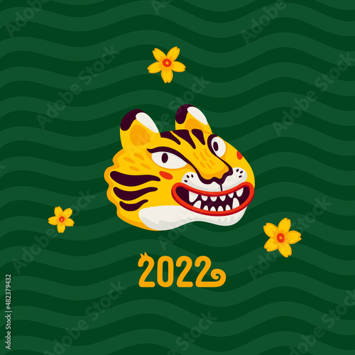 Tiger new year card, happy 2022 new year card with tiger s face the symbol of...