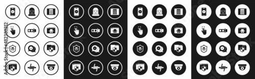 Set Password protection, Fingerprint, Smartphone, Browser incognito window, Flasher siren, Document folder and Incognito mode icon. Vector