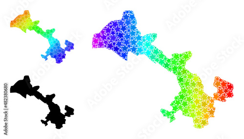 Spectral gradient star mosaic map of Gansu Province. Vector colorful map of Gansu Province with spectral gradients. Mosaic map of Gansu Province collage is designed of chaotic colorful star parts.