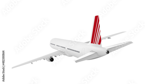Realistic 3D model of an airplane flying in the air isolated on white background. Passenger plane sky flying. Vector Illustration.