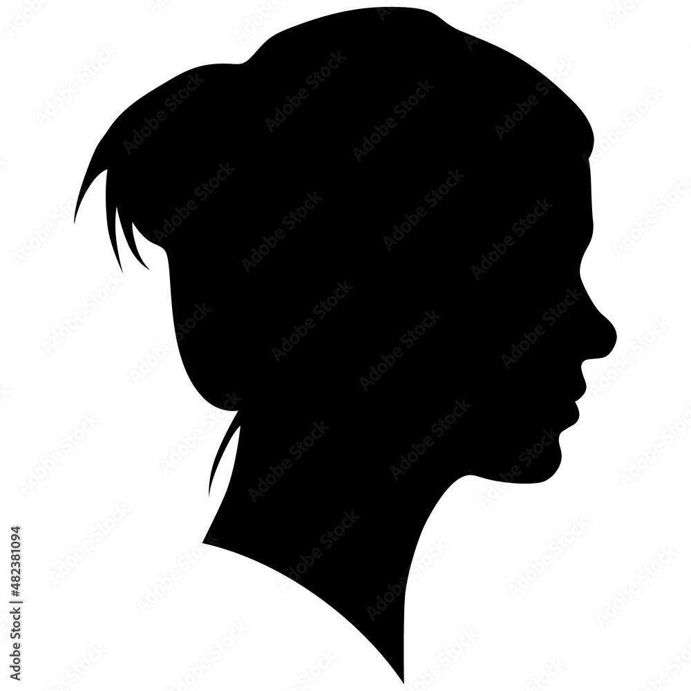 Black silhouette of young girl in profile