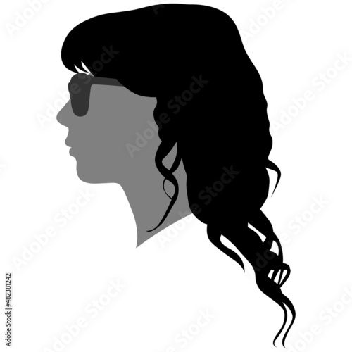 Silhouette of young girl with long hair in sunglasses in profile