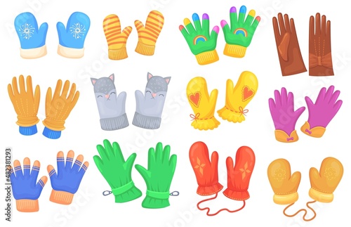 Cartoon winter glovesmittens. Fashion glove for cold winter, cartoon gloves mittens knitted packing hands in mitten, leather football gloving