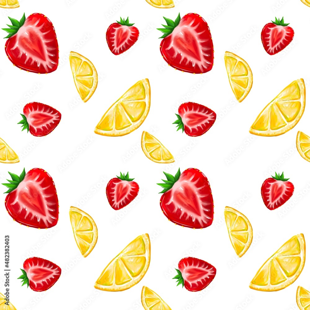 seamless pattern with strawberries and orange lemon seamless pattern with strawberries and orange lemon