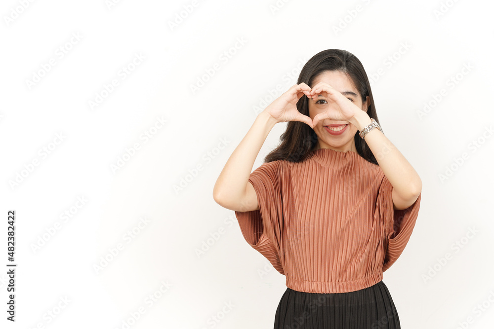 Showing Love Sign Of Beautiful Asian Woman Isolated On White Background Showing Love Sign Of Beautiful Asian Woman Isolated On White Background