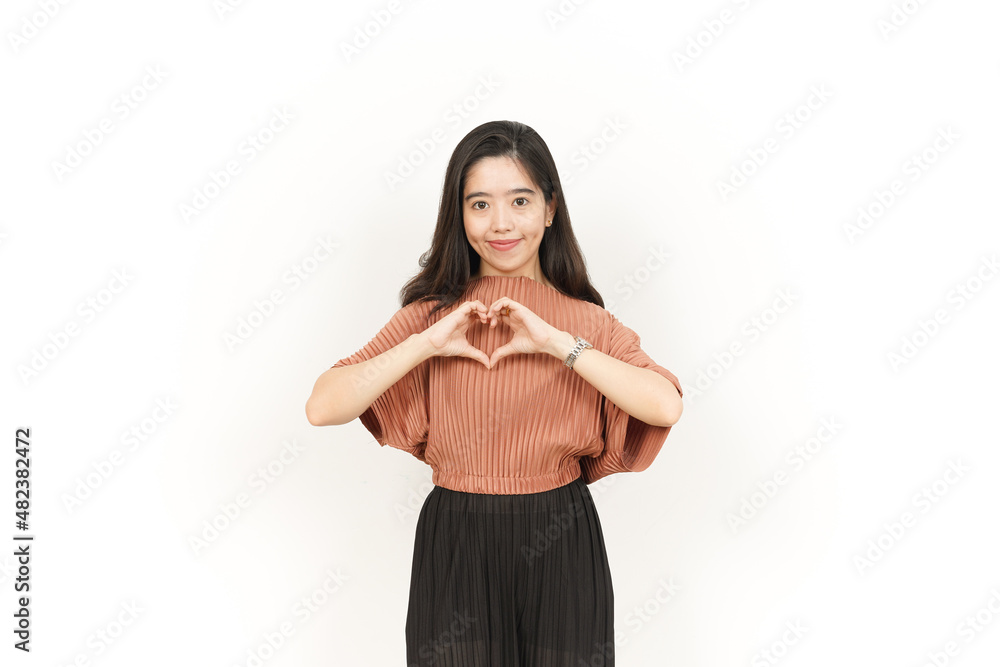 Showing Love Sign Of Beautiful Asian Woman Isolated On White Background Showing Love Sign Of Beautiful Asian Woman Isolated On White Background