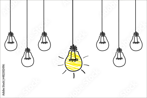 Good idea. Banner light bulb idea concept, creative concept light bulb drawn for stock. Flat style. Vector
