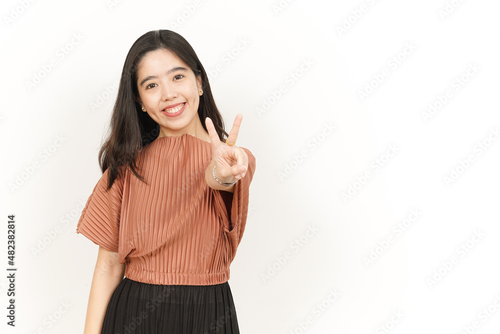 Showing Peace Sign Of Beautiful Asian Woman Isolated On White Background Showing Peace Sign Of Beautiful Asian Woman Isolated On White Background