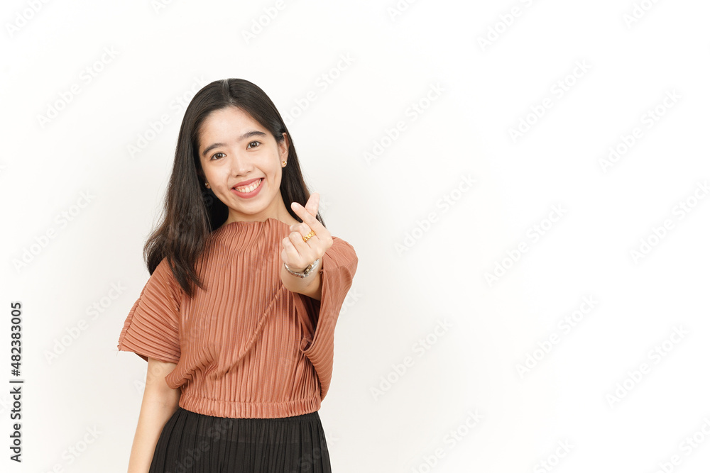 Showing Korean Love Finger Of Beautiful Asian Woman Isolated On White Background Showing Korean Love Finger Of Beautiful Asian Woman Isolated On White Background