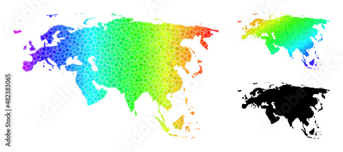 Rainbow gradiented star mosaic map of Europe and Asia. Vector vibrant map of Europe and Asia with rainbow gradients.