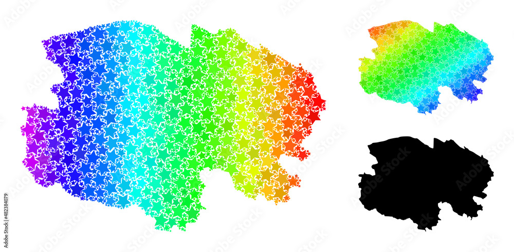 Spectral gradiented star mosaic map of Qinghai Province. Vector vibrant map of Qinghai Province with spectral gradients.