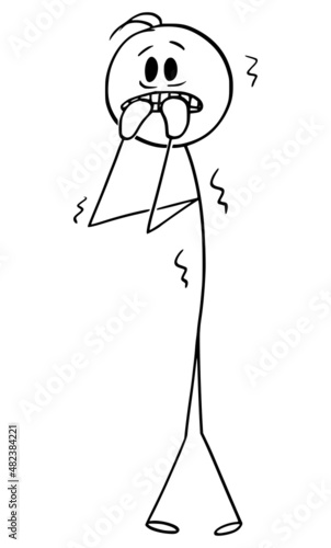 Frightened Person Facing Horror, Vector Cartoon Stick Figure Illustration