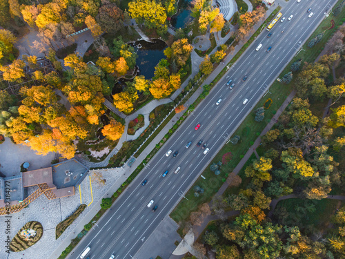 Aerial View of the Peremogy Avenue near KPI ukivercity, Kyiv, taken with drone photo