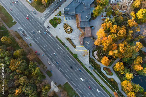 Aerial View of the Peremogy Avenue near KPI ukivercity, Kyiv, taken with drone photo