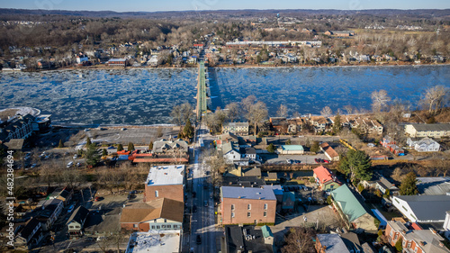 Aerial Drone of Lambertville New Hope in the Winter 