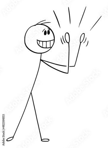 Enthusiastic Viewer or Spectator Hands Clap, Vector Cartoon Stick Figure Illustration