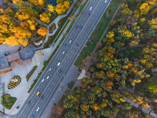 Aerial View of the Peremogy Avenue near KPI ukivercity, Kyiv, taken with drone photo