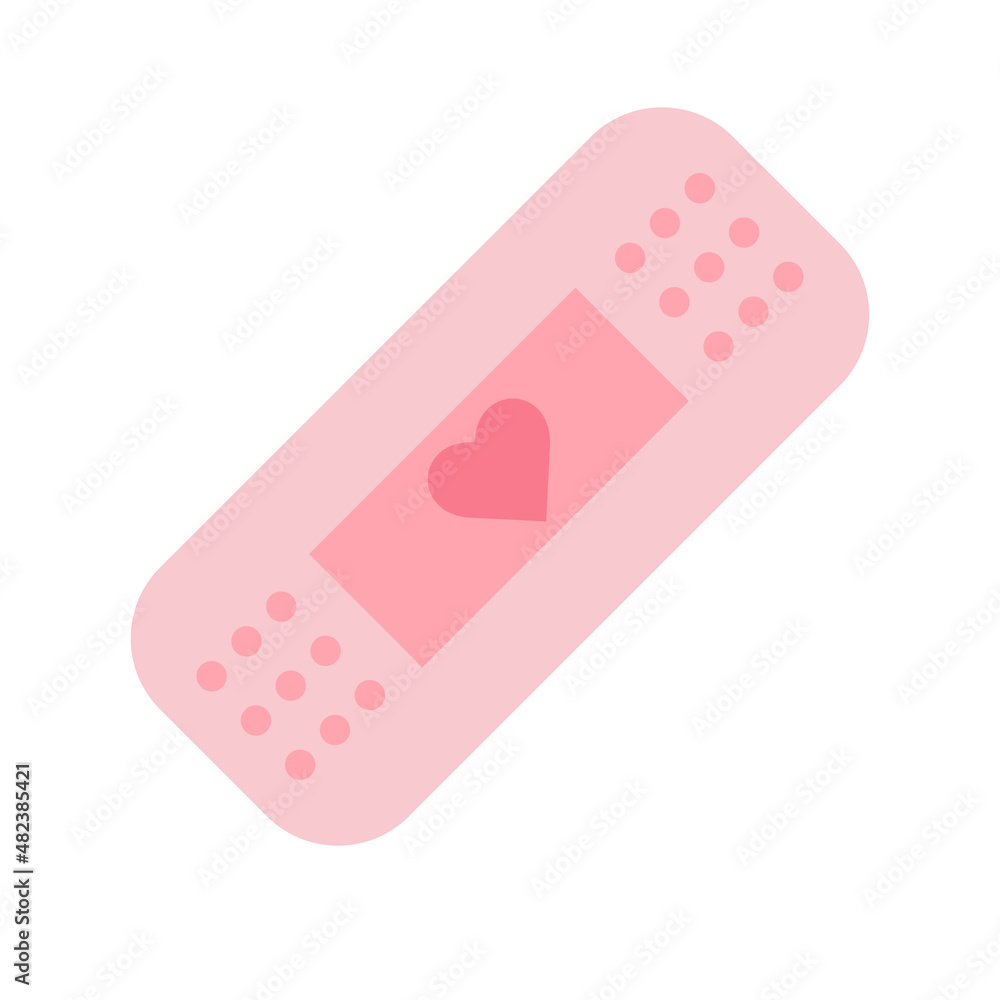 Cute bandage with pink heart. Vector illustration isolated on white background Cute bandage with pink heart. Vector illustration isolated on white background