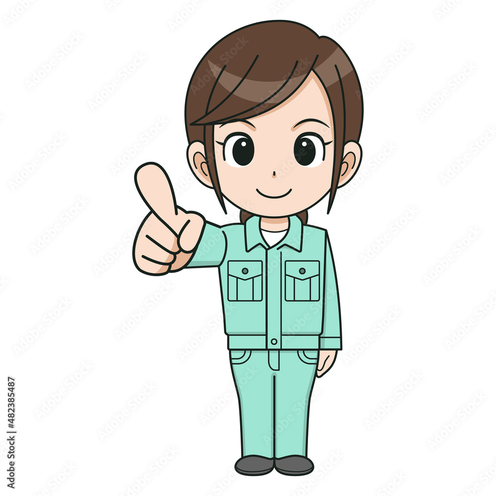 指差しする作業員の女性