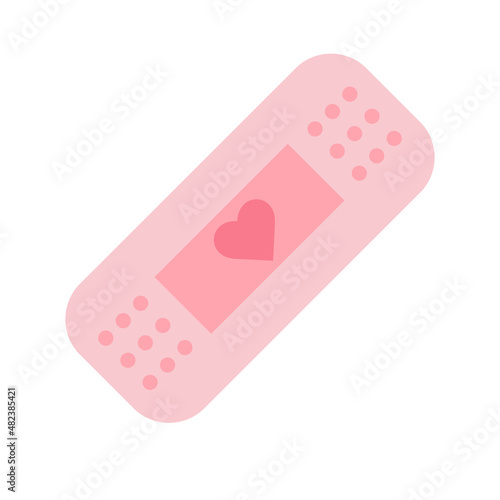 Cute bandage with pink heart. Vector illustration isolated on white background