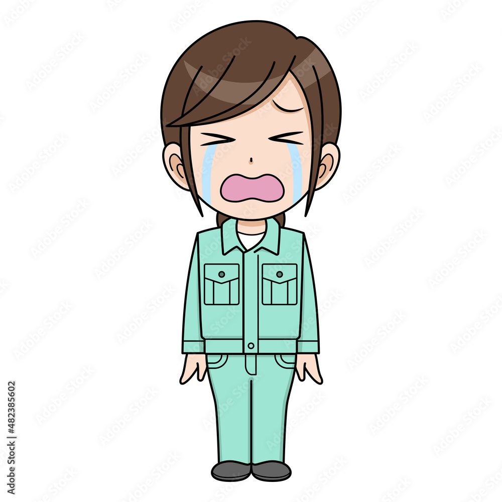 泣いている作業員の女性