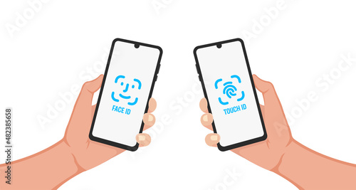 face id touch id icon - vector illustration . face id, Touch id, Face, recognition, Biometric, fingerprint, verification, detection, scanning, device, flat, icons .
